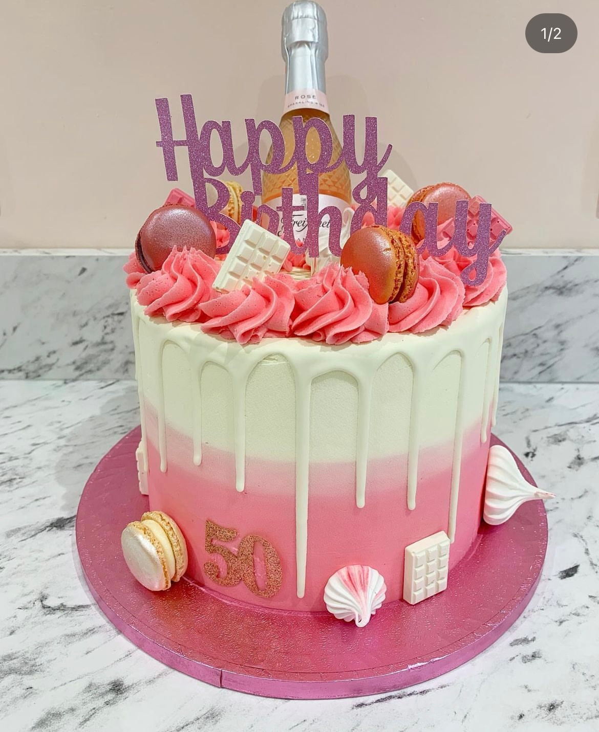 Tier 1. Pink Birthday Cake with Rose